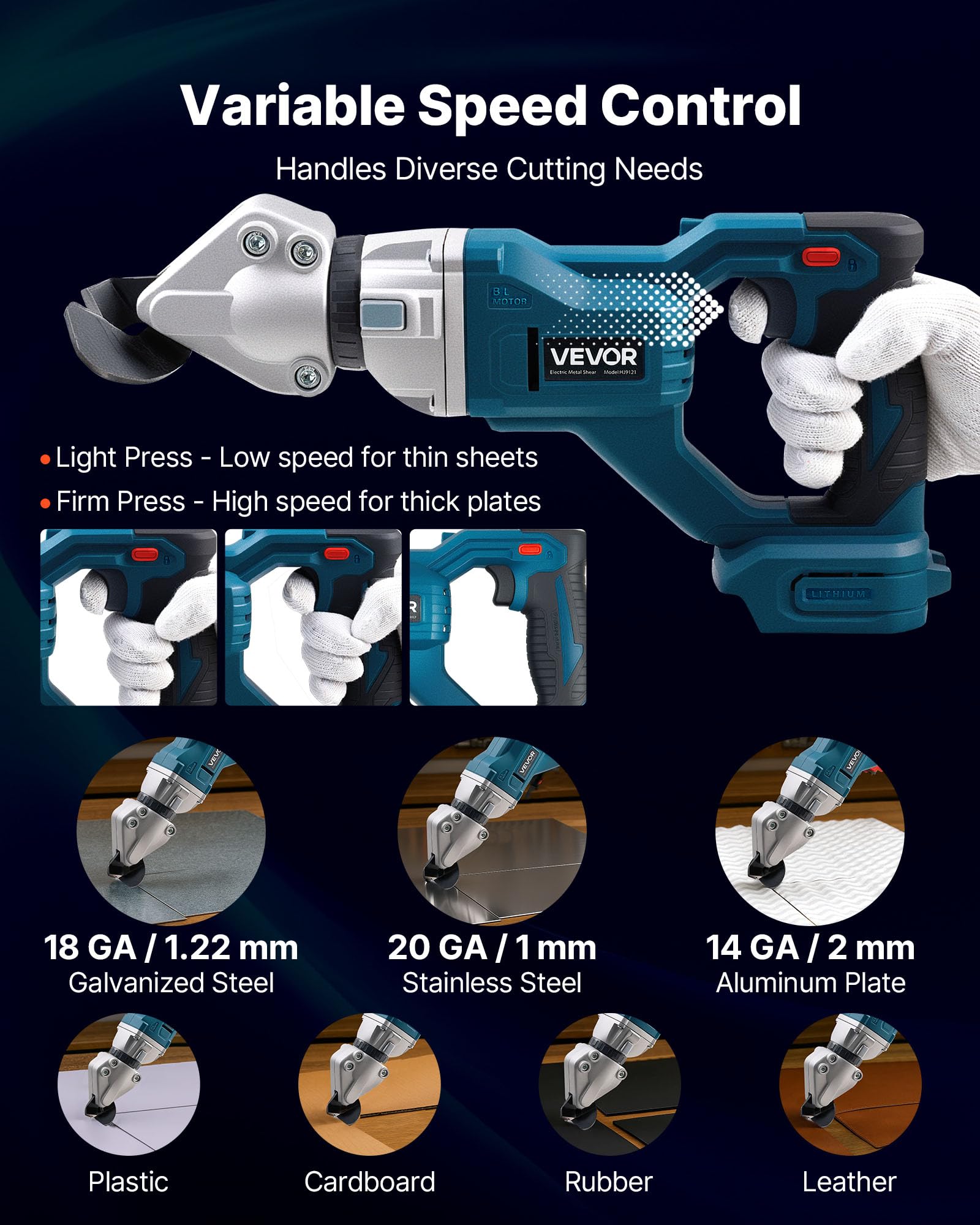VEVOR Cisaille à Tôle, 20 V CC, Cisaille à Métaux sans Fil, avec Tête Pivotante 360°, Double Lame, pour Couper Acier Galvanisé 1,22 mm, Acier Inoxydable 1 mm, Aluminium, Plastique, Carton, 2800 SPM