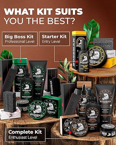 Vista 7 de Bossman Kit completo de gelatina de aceite para barba para hombre, acondicionador de ducha fortificante, bálsamo, cera de bigote y peine, suavizante