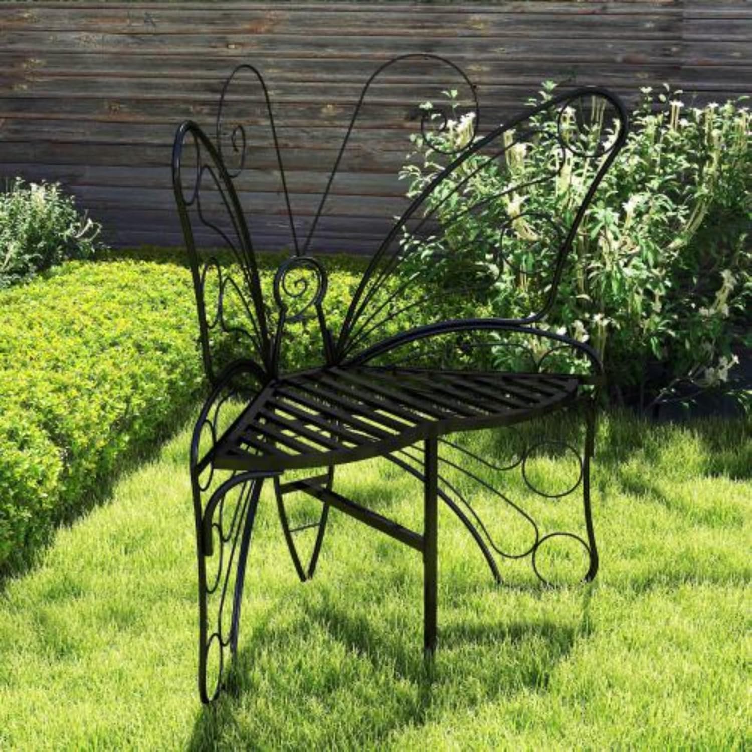 Outdoor Bench Patio Seating, Modern Butterfly Shaped Metal Garden Bench, Park Bench Outdoor Seating, Multifunctional Chair for Garden, Patio, Park, Entrance