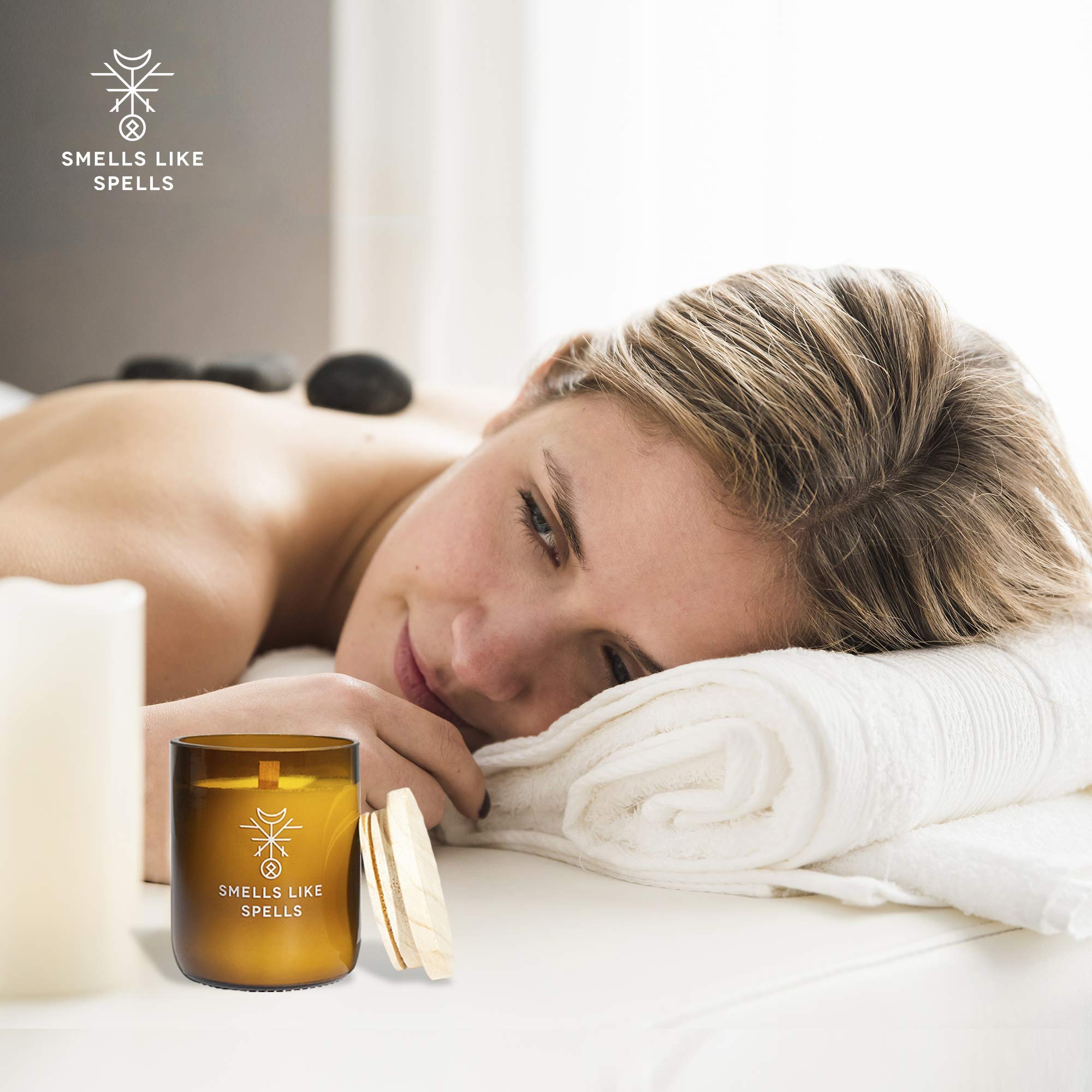 Vela perfumada, cera de soja pura, vidrio ámbar, tamaño único