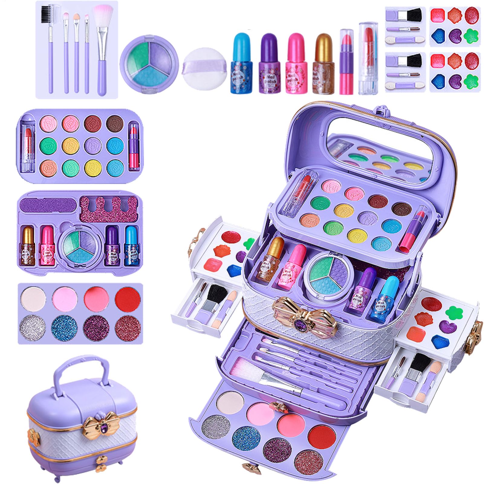 Kit trucco per giocattoli trucco lavabile per bambine Princess Toys | Genuino set cosmetico, di simulazione 57X, set cosmetico lavabile e sicuro per giochi di compleanno