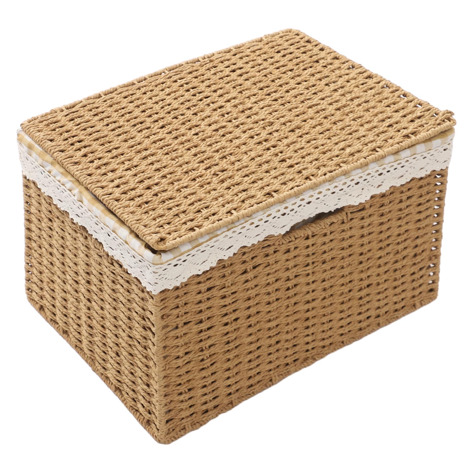 Set di 4 cestini in corda intrecciati con vassoio portaoggetti rettangolare impilabile rustico, cestino biancheria sporca con coperchio organizer, giocattoli, vestiti, con manico e fodera cesti
