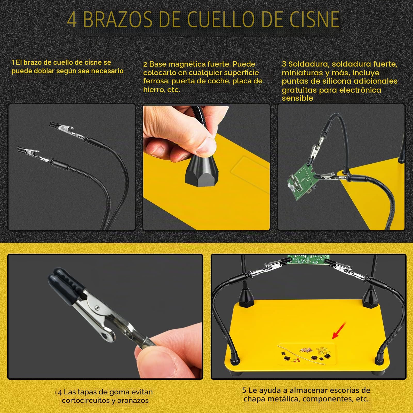 Soldadura de tercera mano, accesorios de modelismo, herramienta de soporte de placa de circuito impreso, cuatro brazos, manos de ayuda, manualidades, joyas, taller, hobby, estación de ayuda