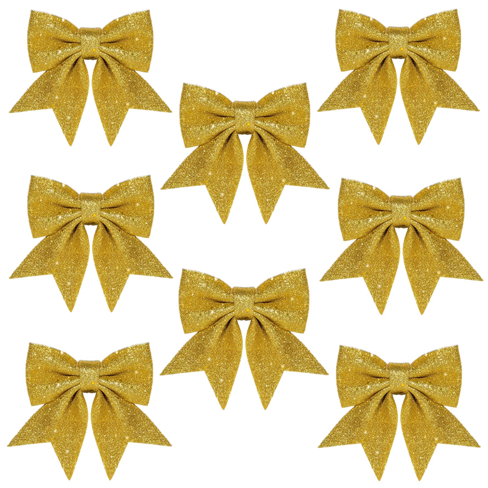 Muiltvoe Gold 8Pcs Bows - 5.5 Inch Glitter Wreaths & Ornaments For Christmas Xmas Tree, Wreaths & Garland Decorations