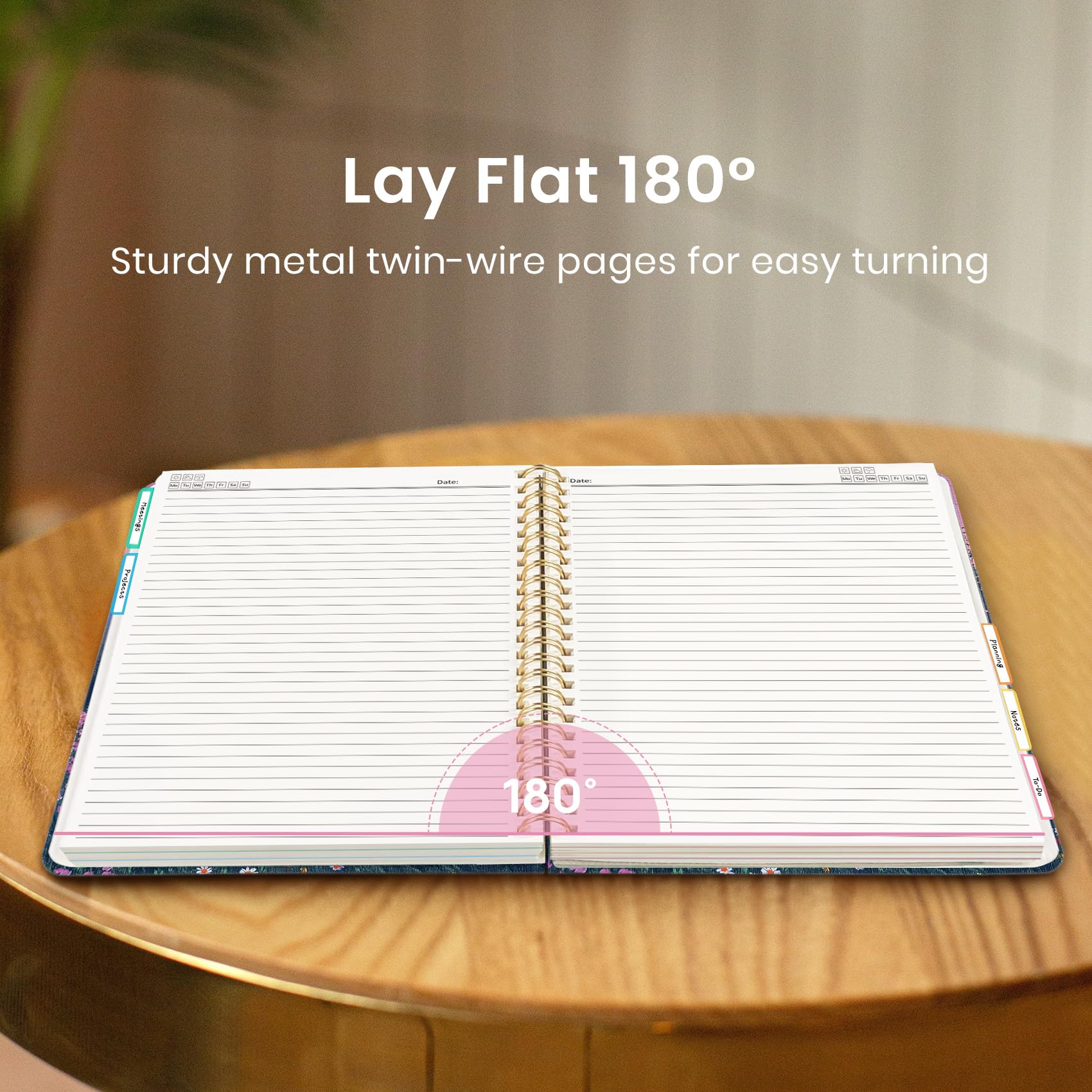 Cuaderno grande en espiral con separadores y pestañas, 8.5 x 11 pulgadas, tapa dura, cuaderno de 5 asignaturas para el trabajo, 280 páginas, rayas universitarias, bonito diario para mujeres, perfecto