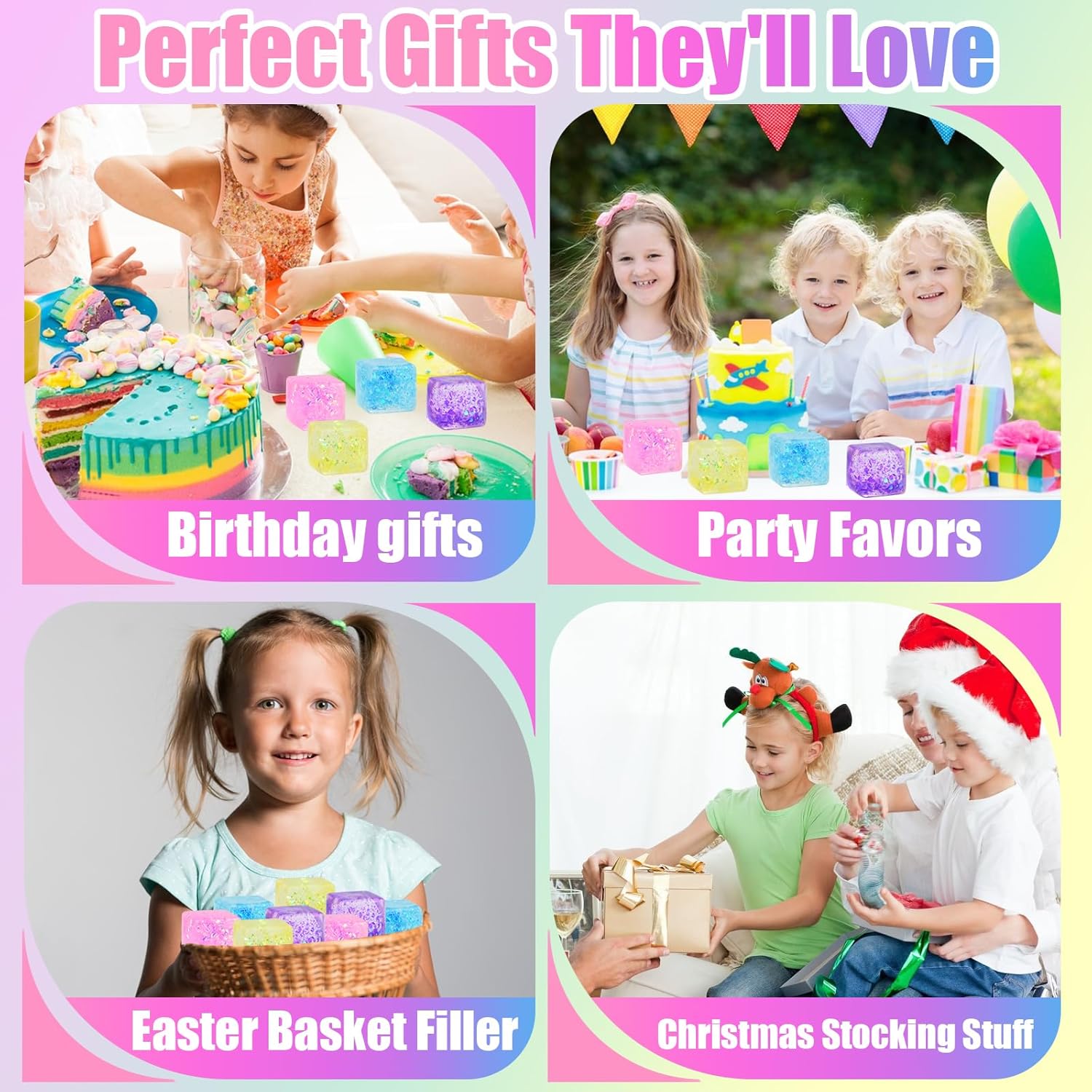 12 PCS Mini Glitter Colorful Stress Cube - Sensory Fidget Squeeze Toy with Super Solid Squish-Slow Rising Ice Cube Stress Balls-Stress Relief Hand Toy