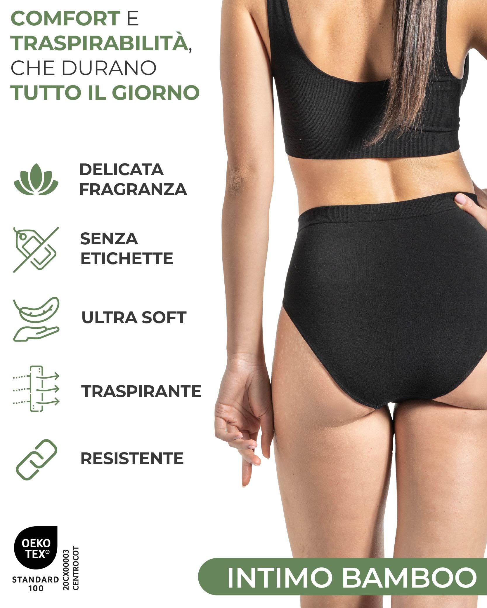 Risalti Slip Donna Bamboo Vita Alta Senza Cuciture 3 Pz - Mutande Donna Seamless Elasticizzate in Viscosa di Bamboo, Intimo Donna Traspirante Ipoallergenico, Comode e Morbide - Made in Italy