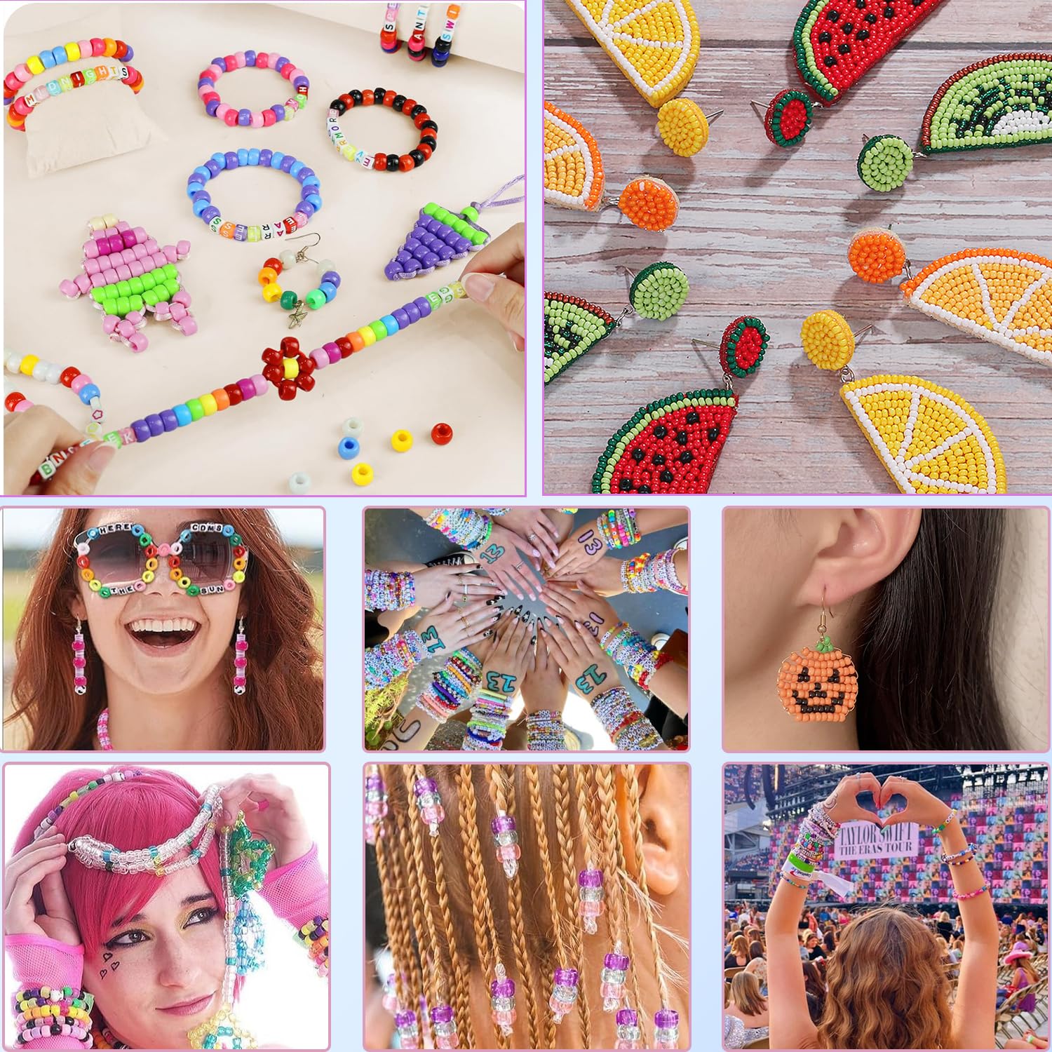 13300 perline pony, 3,5 kg, perline Kandi saturazione per la creazione di bracciali, perline per capelli per trecce, kit di braccialetti dell'amicizia in 40 colori, per regali artigianali, ricchi