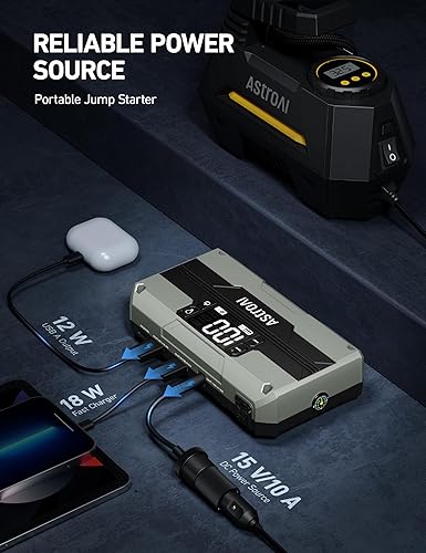 Miniatura 5 de AstroAI Arrancador de coche T8, caja de salto 8 en 1 de 2500 A para batería de automóvil, hasta 8.0L de gas y motor diésel de 5.0L, banco de energía