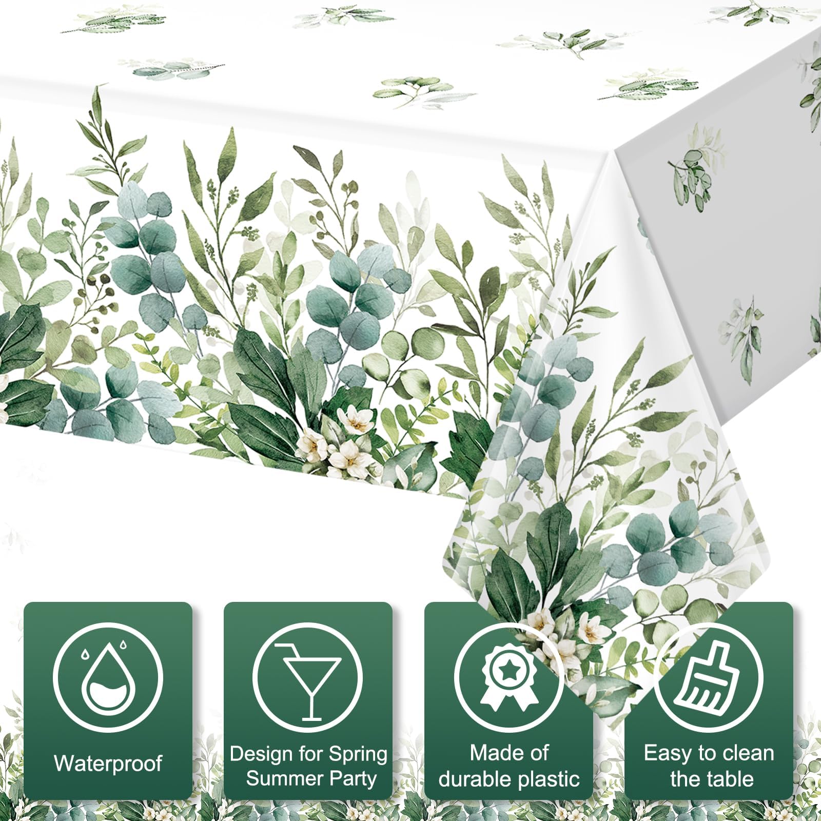 Tovaglia Rettangolare 137x274 cm Verde Salvia Eucalipto Impermeabile Estiva 2 Pezzi