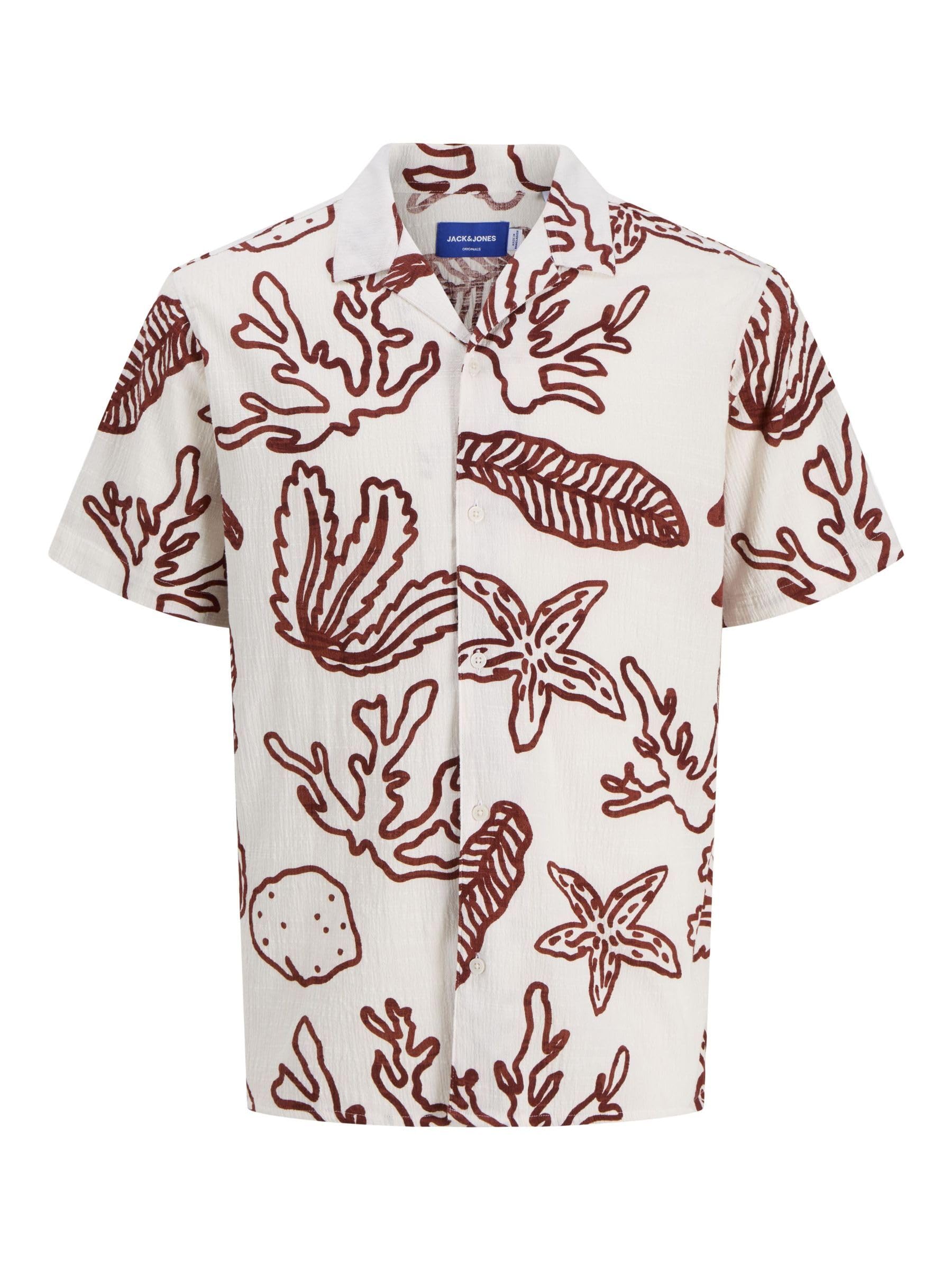 JACK & JONES Men's Jorluke Crinkle AOP Shirt SS, Cloud Dancer, S
