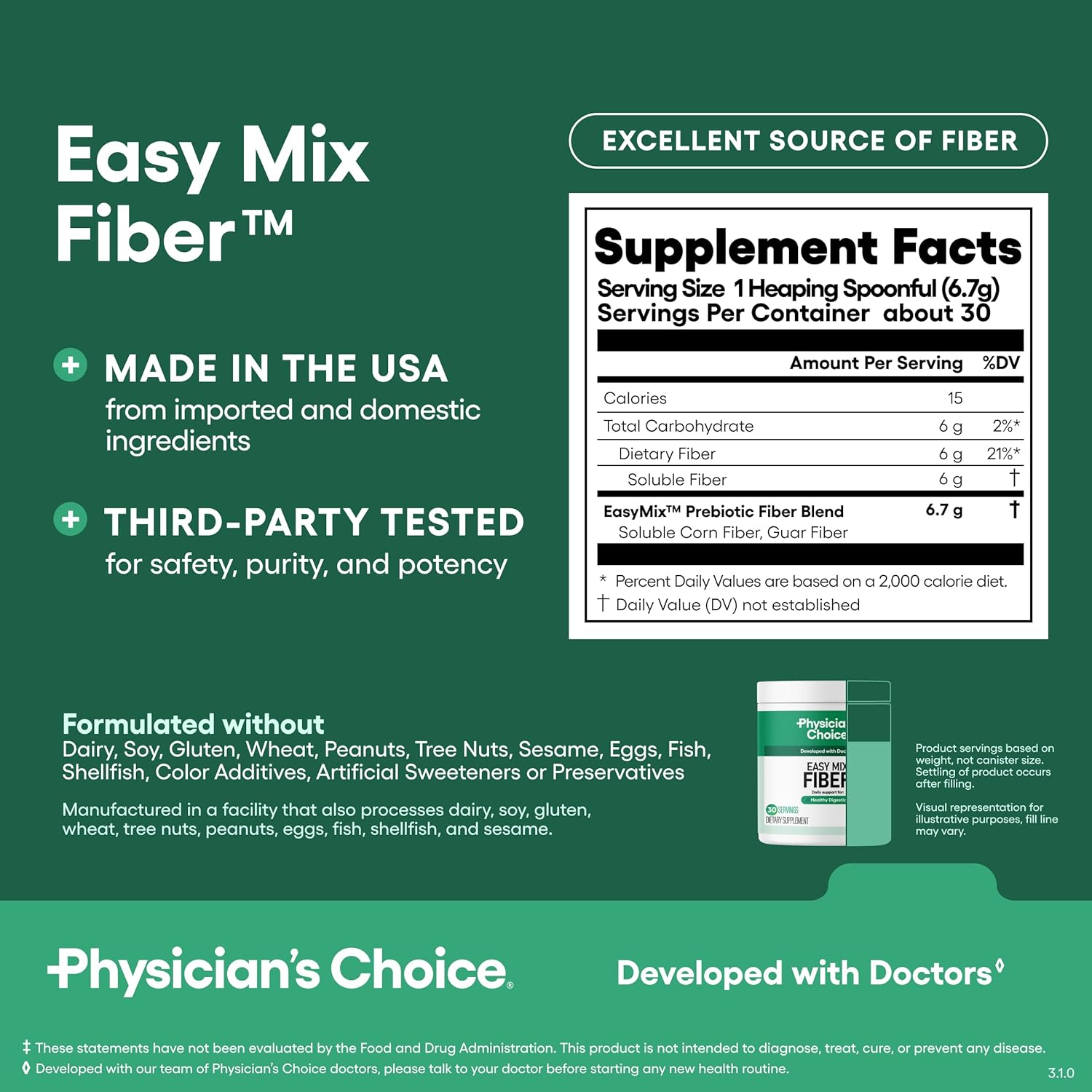 Physician's CHOICE Easy Mix Fiber for Digestive Health & Regularity - No Grit, Sugar Free, & Tasteless - Daily Prebiotic Soluble Fiber Powder Supplement for Women and Men - Unflavored - 7.1oz - Image 6