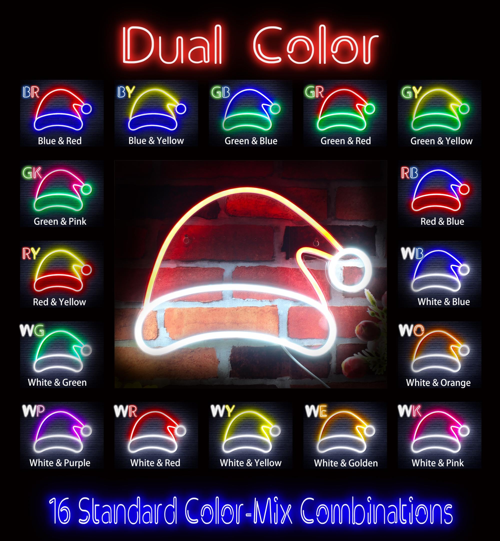 ADVPRO Letrero de neón LED de silicona flexible con sombrero de Navidad, rojo y amarillo, st16s66-fnu0141-ry