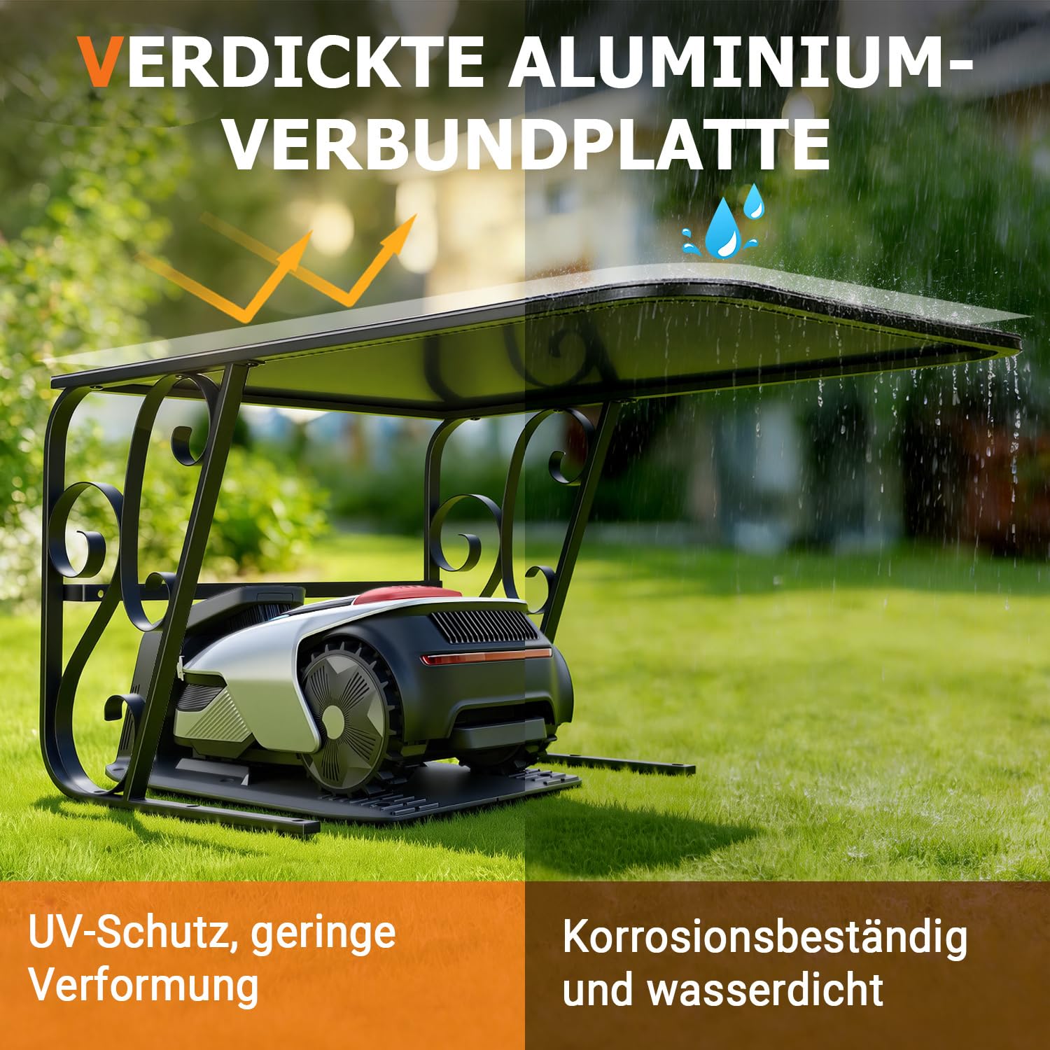 Garaż dla robota koszącego z metalowymi nóżkami, zadaszenie ochronne do kosiarek, ochrona przed promieniowaniem UV, idealne rozwiązanie na deszcz i grad, 43 x 56 x 82 cm, kolor czarny