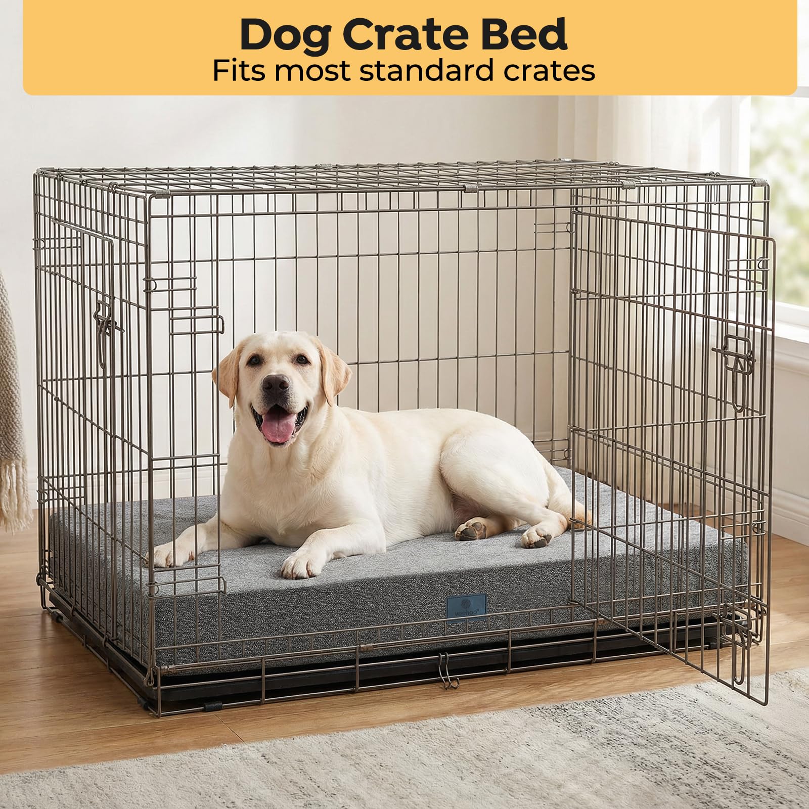 Veehoo Chew Proof Dog Bed for Crate, Indestructible Dog Crate Bed for Aggresive Chewers, Large Tough Chew Resistant Pet Pad with Hidden Zipper, Removable Washable Cover - image 3