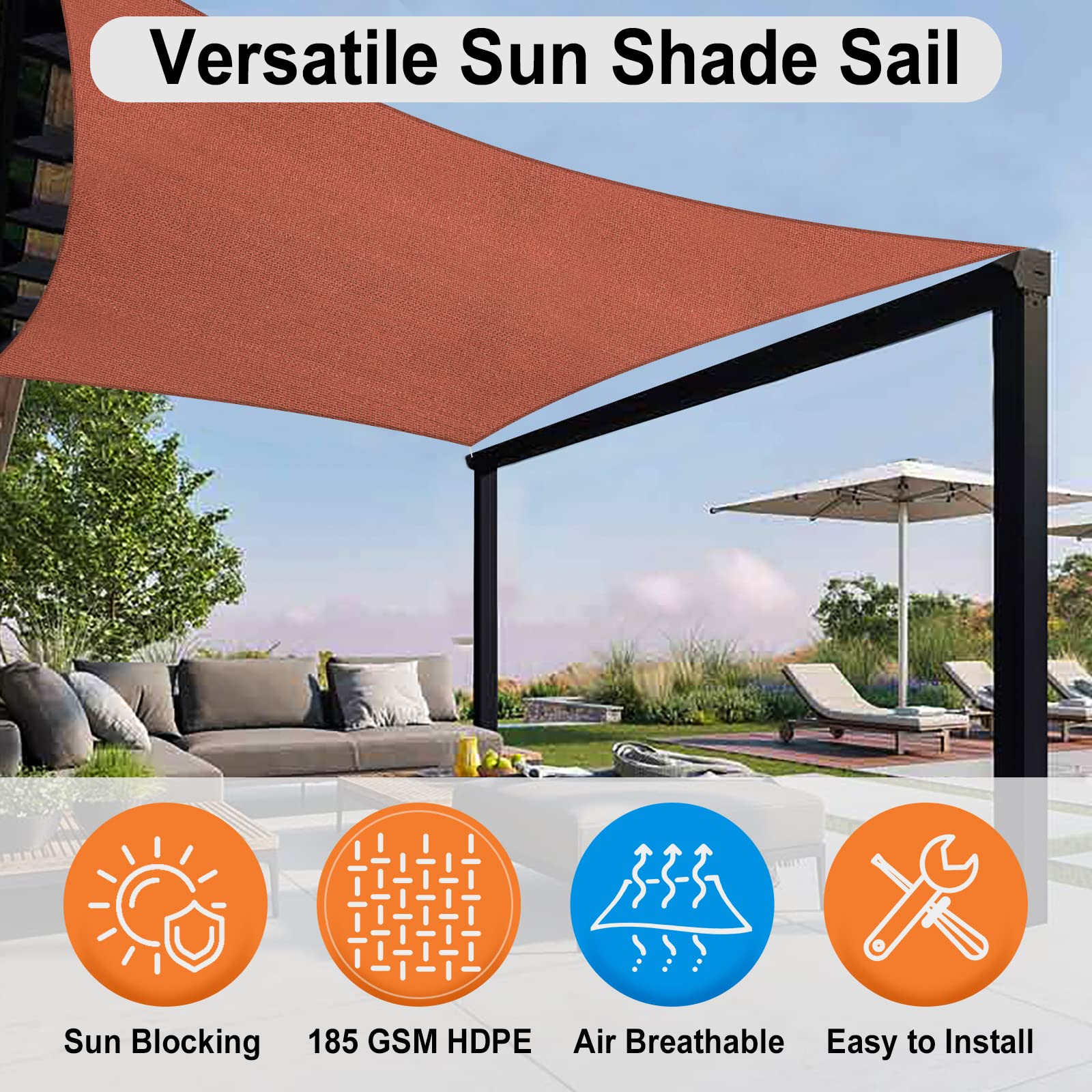 Vela De Sombra UV Rectangular 13x10 Pies (3.96x3.05m) | Gris | Toldo Exterior Piscina Patio | AplusChoice