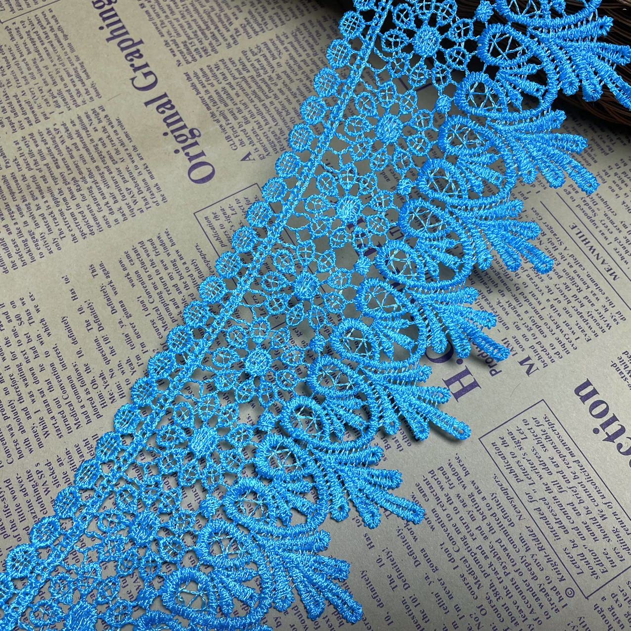 9CM Width Europe Chips Pattern Inelastic Embroidery Lace Trim,Curtain Tablecloth Slipcover Bridal DIY Clothing/Accessories.(2 Yards in one Package) (Light Blue)