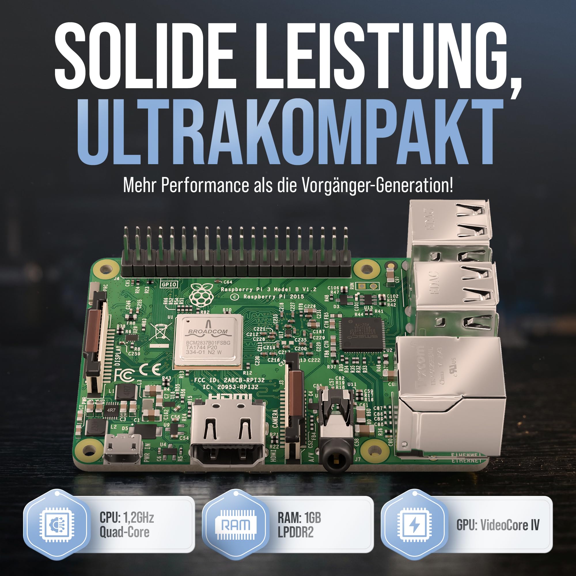 Raspberry Pi 3 B 1GB Starter Set 64GB Edition Netzteil Gehäuse Kühlkörper HDMI Kabel USB-Kartenleser