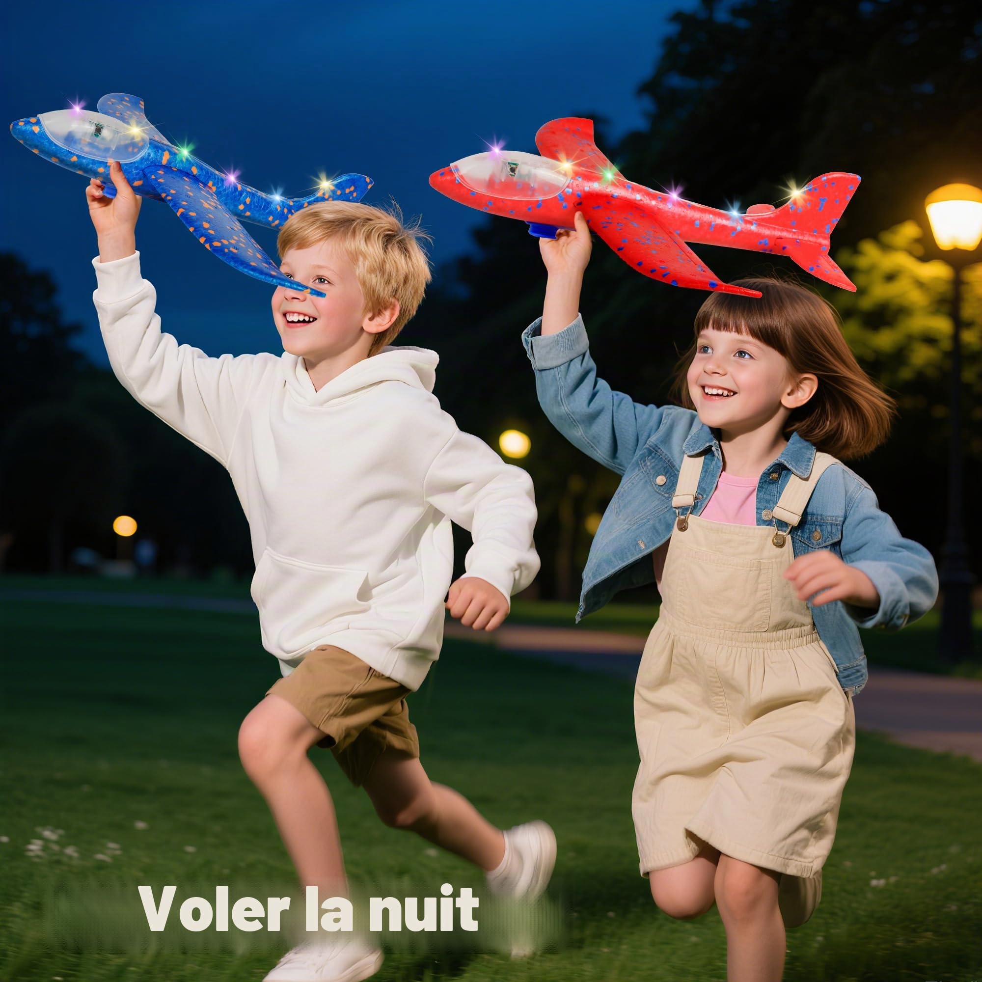 3 Avions Planeurs Enfant, Avion Jouet en Mousse avec LED & Lanceur, Planeur Extérieur Jusqu’à 15m, Jouet Enfant 3-12 Ans, Cadeau Garçon Fille
