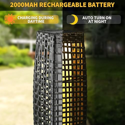 Miniatura 8 de Lámpara de pie solar, lámpara de pie para exteriores, faroles solares impermeables para exteriores, lámpara solar de mimbre de resina alimentada por