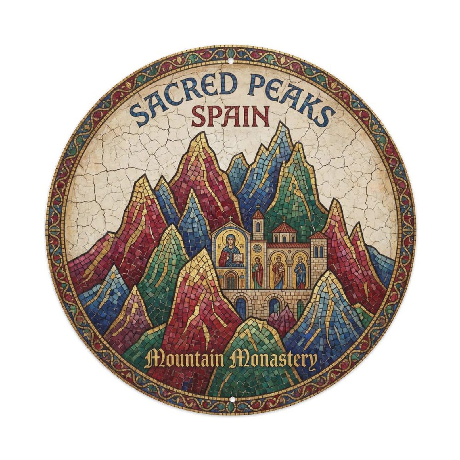 Vintage Travel Sacred Peaks Spain Mountain Metal Tin Sign