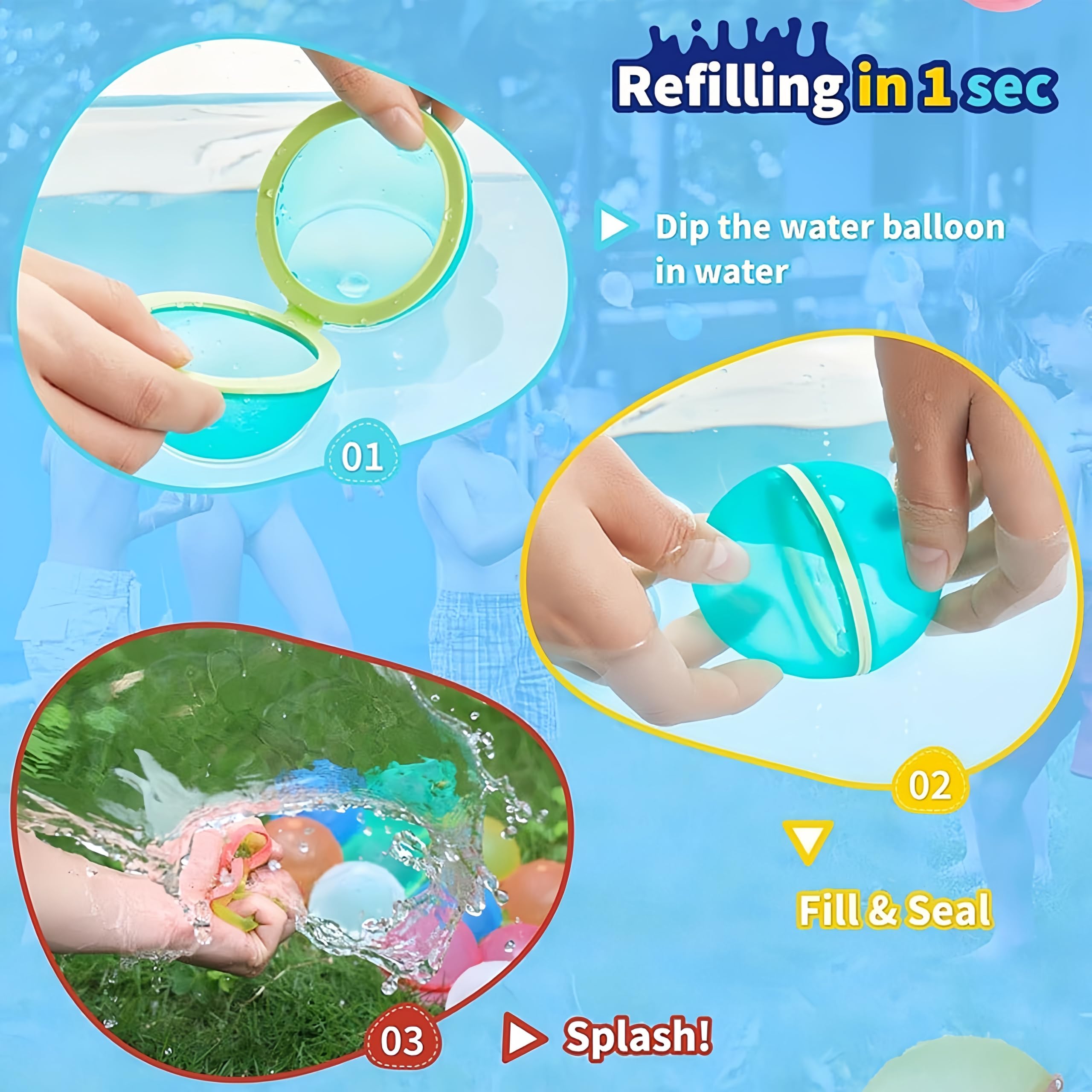 6PCS Globos de Agua Reutilizables & 1 Meshbag, Globos de Agua Magnéticos para Juguetes de Agua, Regalo de Verano para los Niños