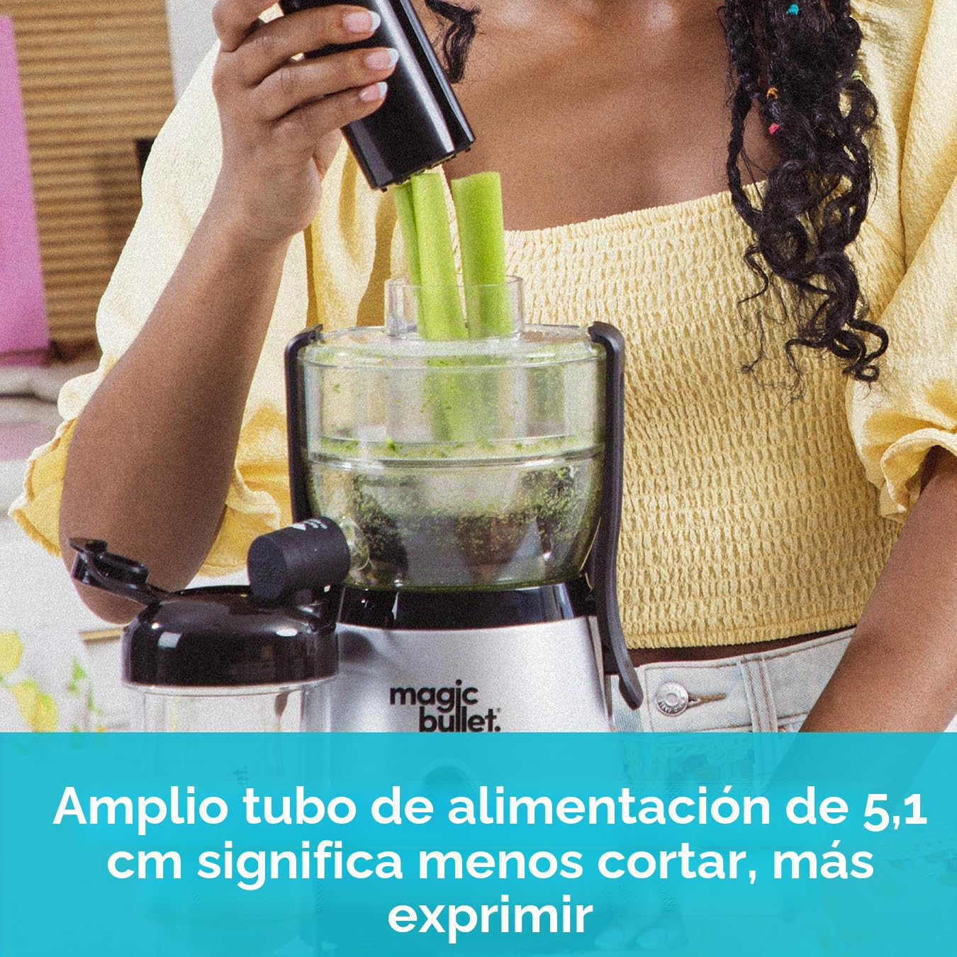 Nutribullet Magic Bullet Exprimidor centrífugo de silicona y acero inoxidable, 400 W, juego de 10 piezas, 470 ml, color negro, diseño compacto y apto para lavavajillas, jugo sobre la marcha en dos
