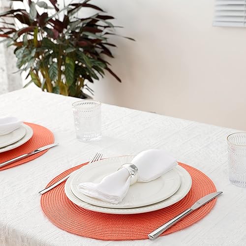 Miniatura 23 de HODJOY Mantel individual redondo tejido para interiores y exteriores, 15 pulgadas, juego de 6 unidades (aguamarina) Aqua,Negro,Verde lima,Azul