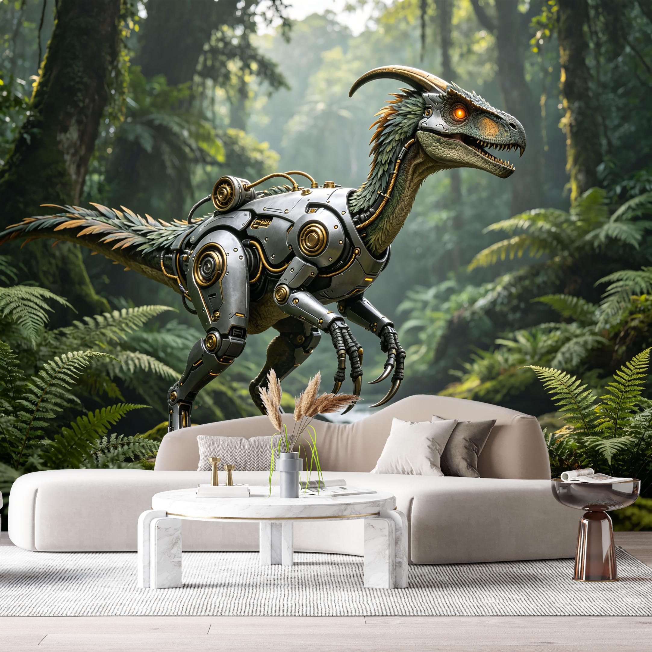 Custom Size Wall Mural Beast Mech Jungle SciFi Robot Futuristic Metal Armor Creature SelfAdhesive Art Prints Removable Large Wallpaper Esports Room Game Room Studio