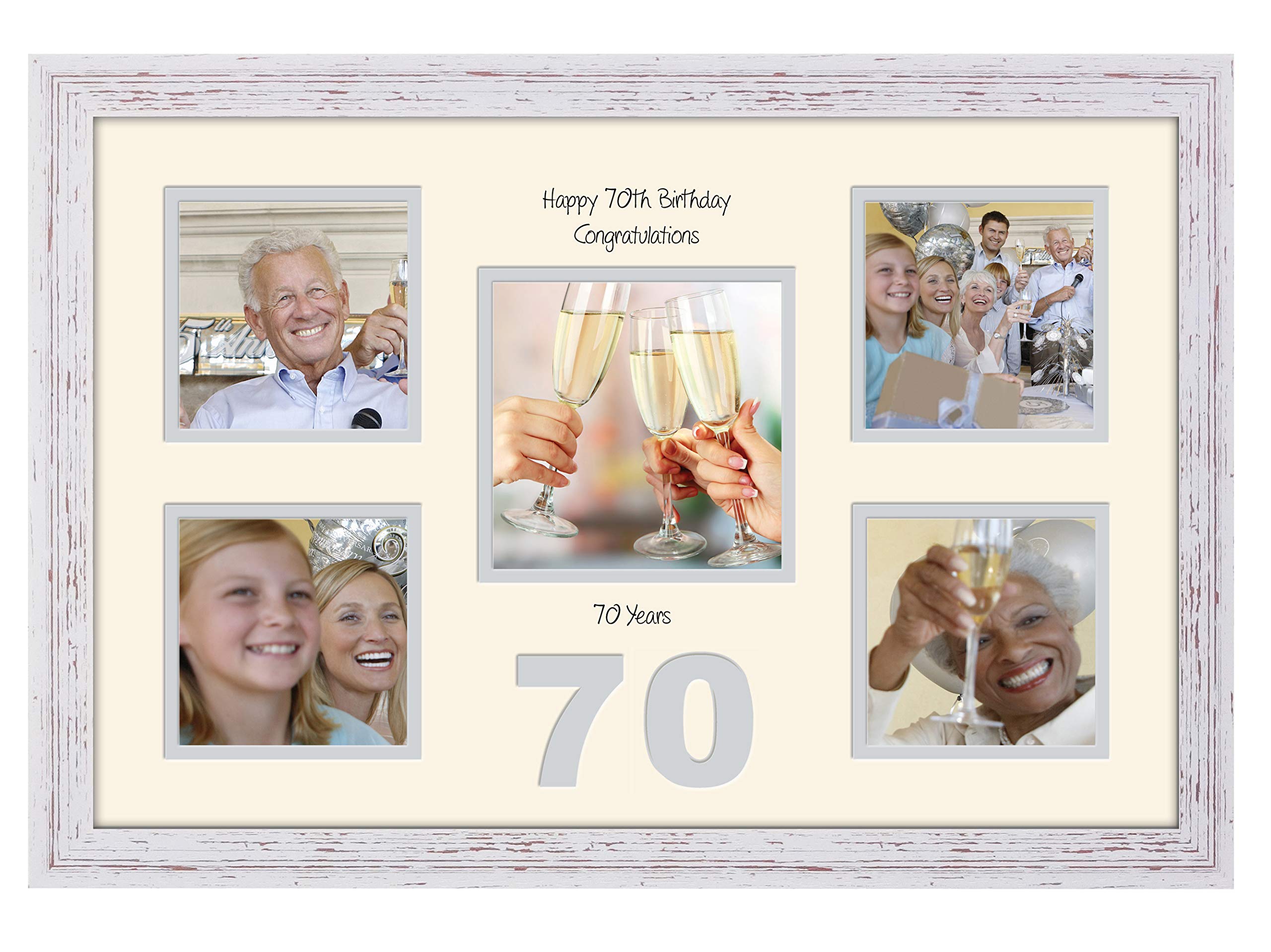 Photos In A Word Shabby Chic Finish Frame Cream Mount Grey Inside 70Th Birthday Photo Frame 4"X4" X4 And 5"X5" Photo 971D (Shabby Chic Finish Frame Cream Mount Grey Inside)