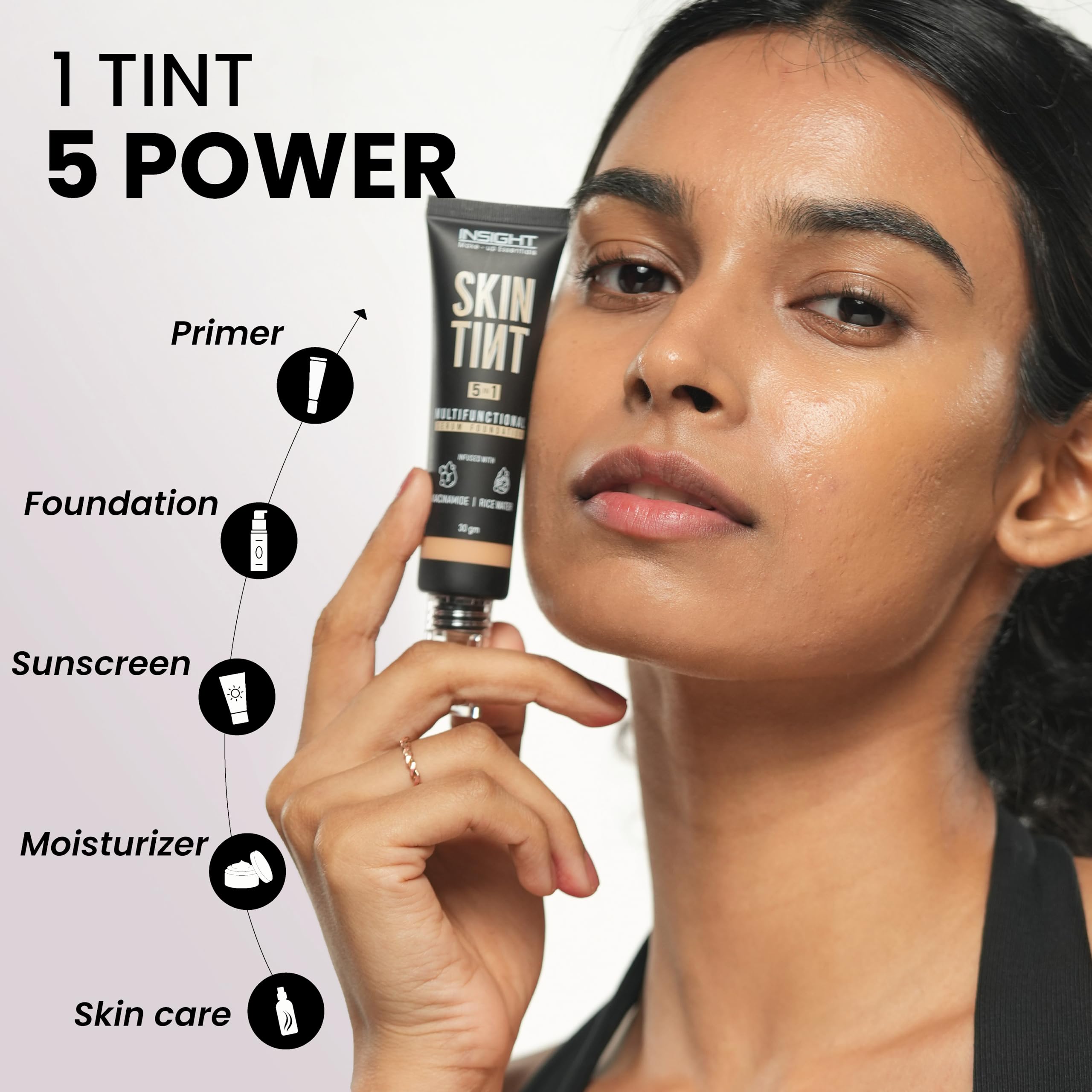 INSIGHT Skin Tint 5-in-1 Serum Foundation (30g) | SPF 20 PA++++ | Lightweight, Hydrating & Brightening with Niacinamide & Rice Water | Primer, Moisturizer & Sunscreen in One | For All Skin Types - Shade: Hazelnut Shot