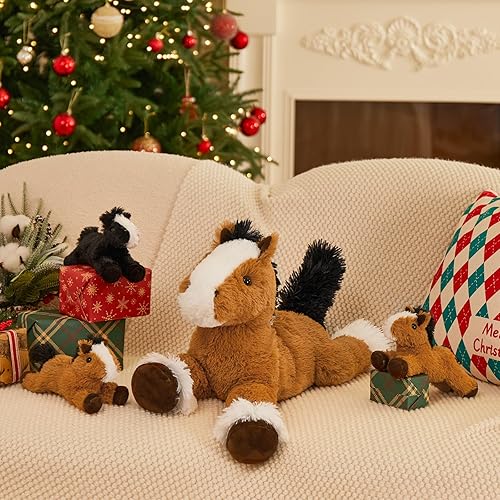 Miniatura 3 de MaoGoLan 4 piezas de animales de peluche de caballo, caballo grande de peluche mamá con bebés, juguetes de pony, animal de peluche a granel para
