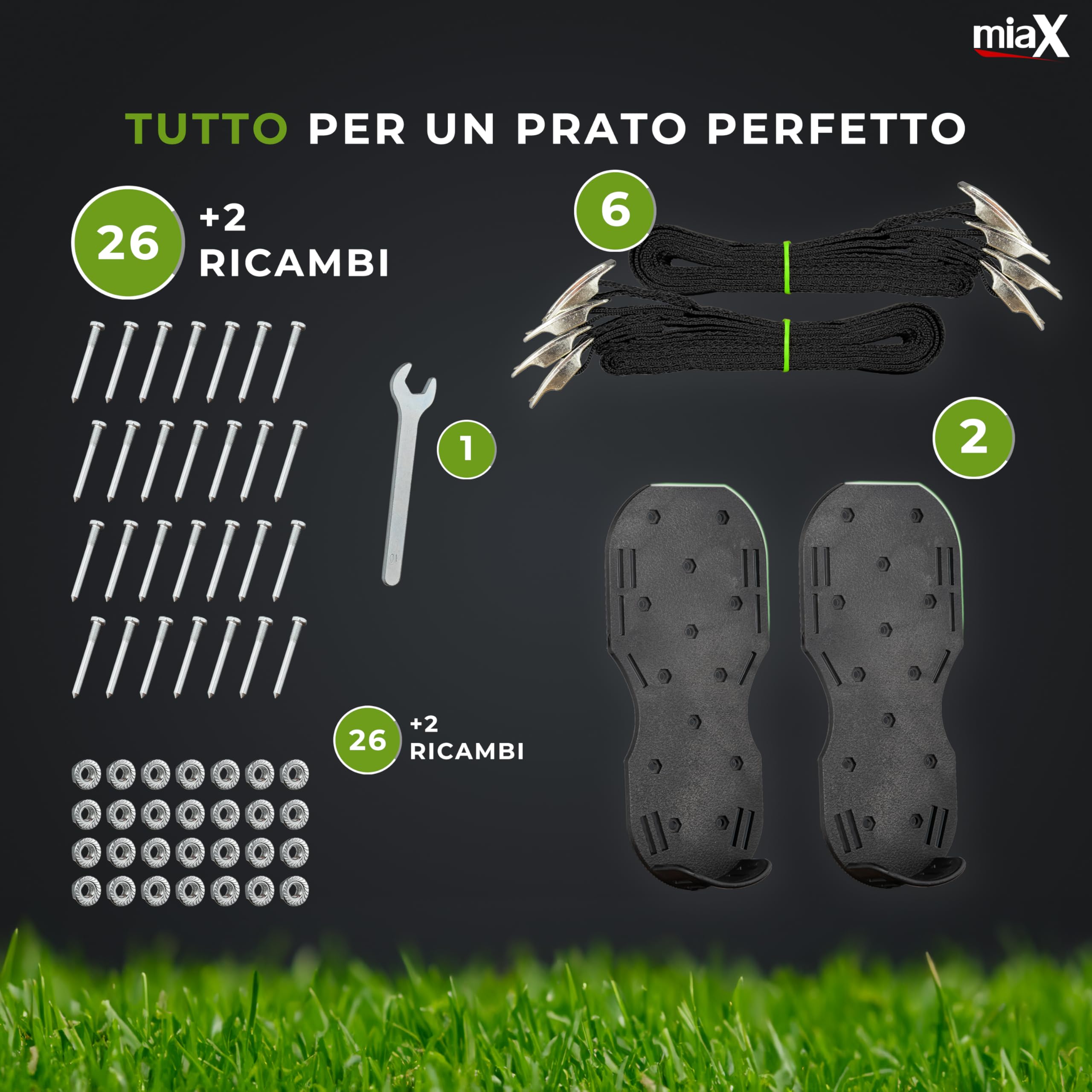miaX Scarpe Professionali per aerazione del Prato garantite Antiscivolo - Migliore qualità - ottimizzate per Un Prato Perfetto - Scarpe a massetto con Tacco rialzato per Una Tenuta sicura