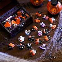 Vista 3 de Liliful 60 piezas de figuras de jardín en miniatura de Halloween, mini adornos de calabaza, fantasma, minifiguras de Halloween para bricolaje