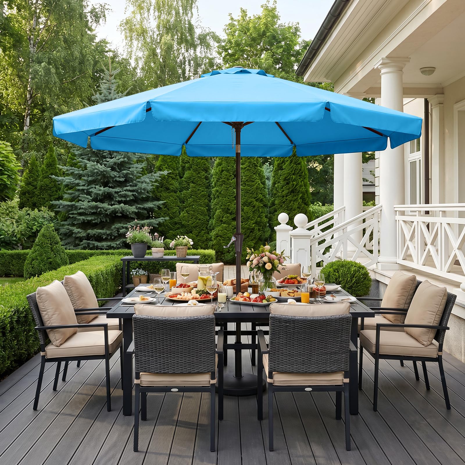 ABCCANOPY 9FT Scalloped Patio Umbrella Table Market Umbrella, Turquoise