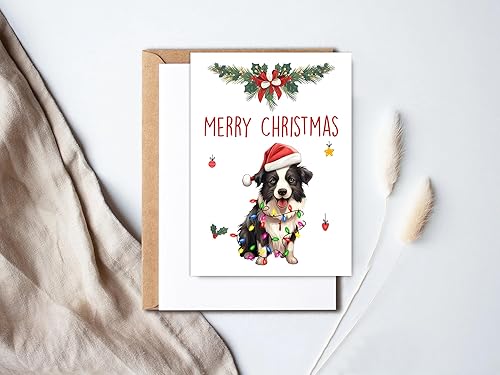 Miniatura 2 de Border Collie Dog Merry Christmas - Tarjeta de felicitación de Navidad, tarjeta de Border Collie, linda tarjeta de Navidad para perros, adorable