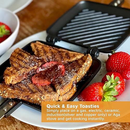 Miniatura 2 de Jean-Patrique Máquina de sándwiches para parrilla Panini, color negro  Máquina de queso a la parrilla antiadherente de cerámica con asas  Tostadora