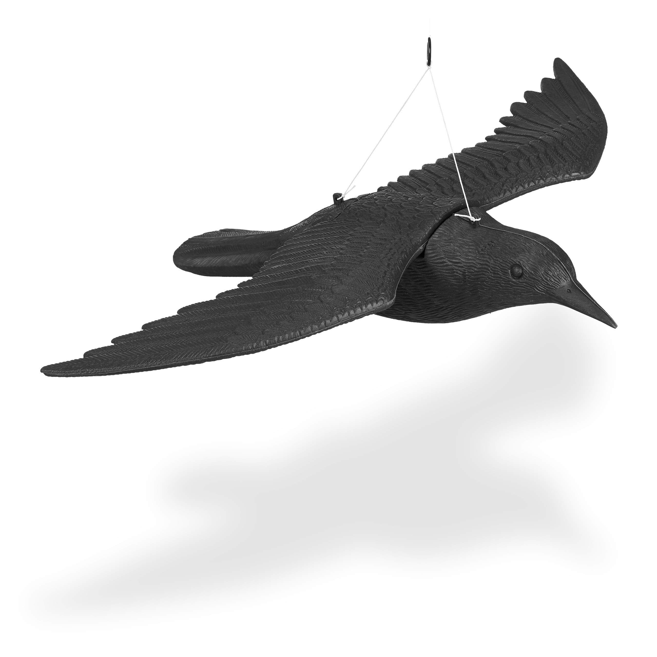 Relaxdays Taubenschreck Krähe, Dekofigur als Vogelscheuche, Fliegender Rabe für Taubenabwehr, Gartenfigur Vogel, schwarz