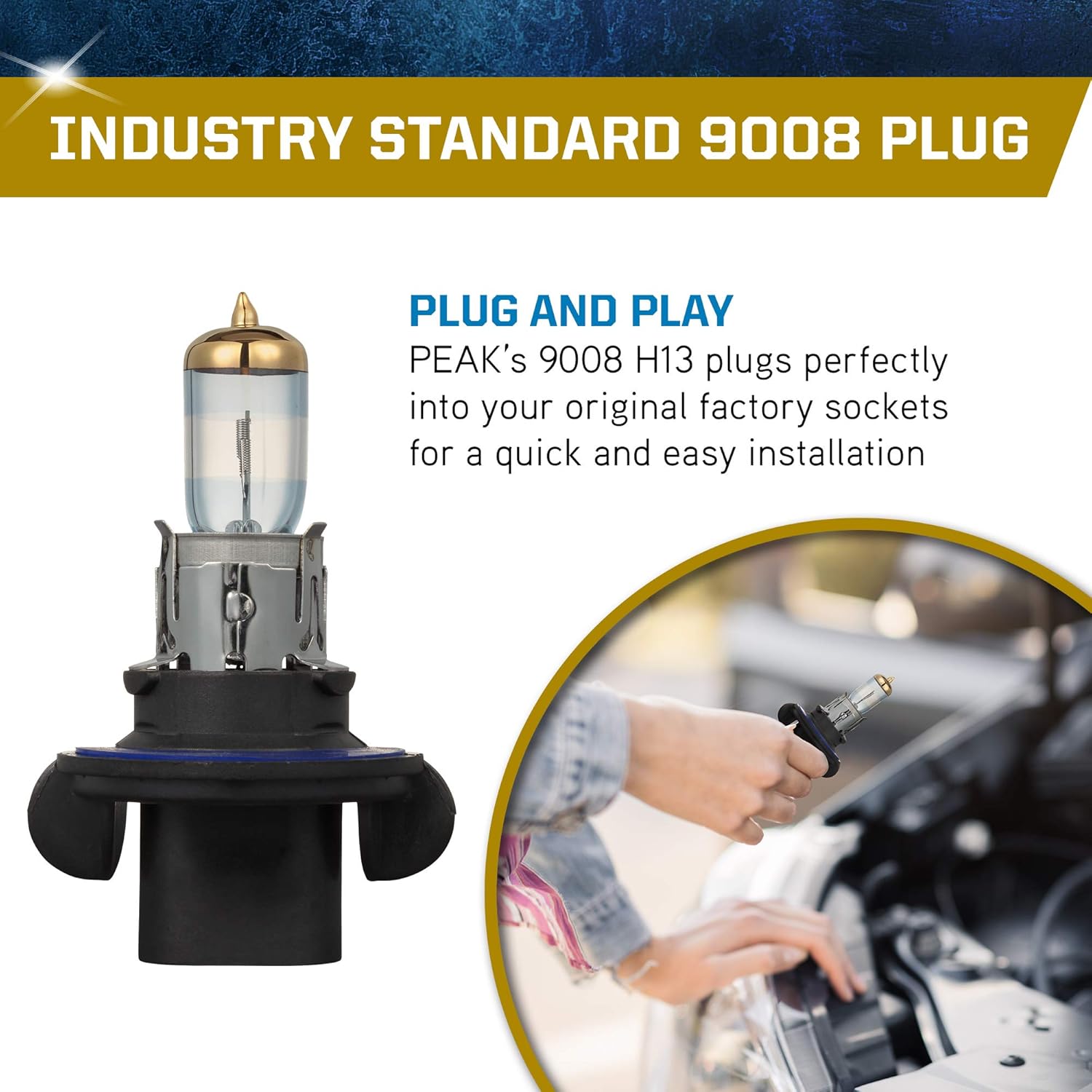 PEAK Power Vision Gold Automotive High Performance 9008/H13 65/55W Headlights (2 Pack)