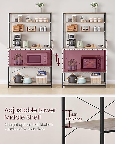 Miniatura 69 de VASAGLE Barra de café, estante para panadería de 31.5 pulgadas para cocina con almacenamiento, estantes de cocina de 6 niveles con 6 ganchos, café