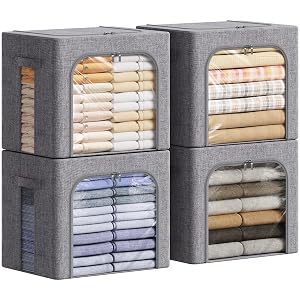Lifewit Clothes Storage Bins with Metal Frame Stackable Storage Box Foldable Clothing Storage Bins with Lids 40L Storage