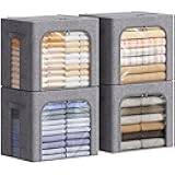 Lifewit Clothes Storage Bins with Metal Frame, Stackable Storage Box, Foldable Clothing Storage Bins with Lids, 40L Storage Bags Fabric Box Organizer with Clear Window＆ Zippers＆ Sturdy Handles 4 Pack