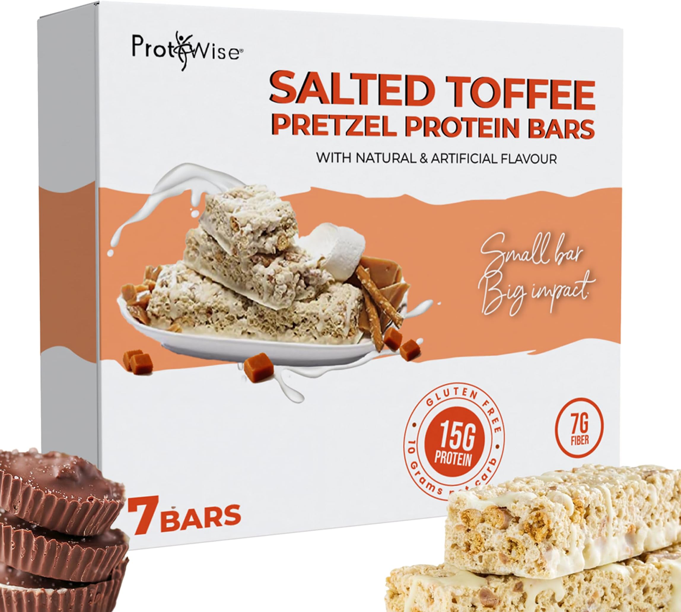 ProtiWise Salted Toffee Protein Bars | 15g Protein, High Fiber | Low Calorie, Low Sugar | Gluten Free | Keto Friendly Weight Loss Hunger Control Meal Replacement Bar | 7 Count Box