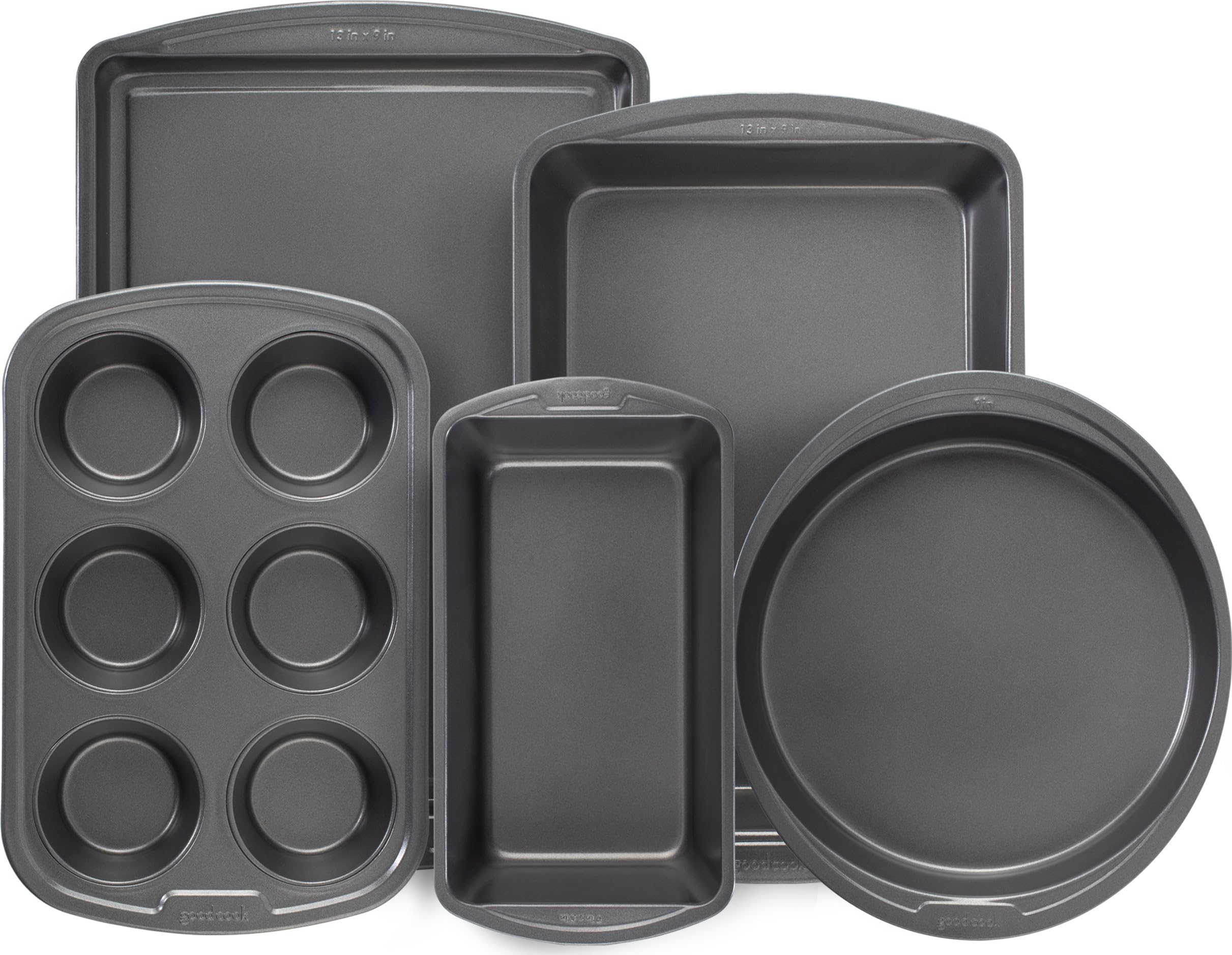 GoodCook Everyday - Juego de utensilios para hornear (5 piezas, acero antiadherente), color gris