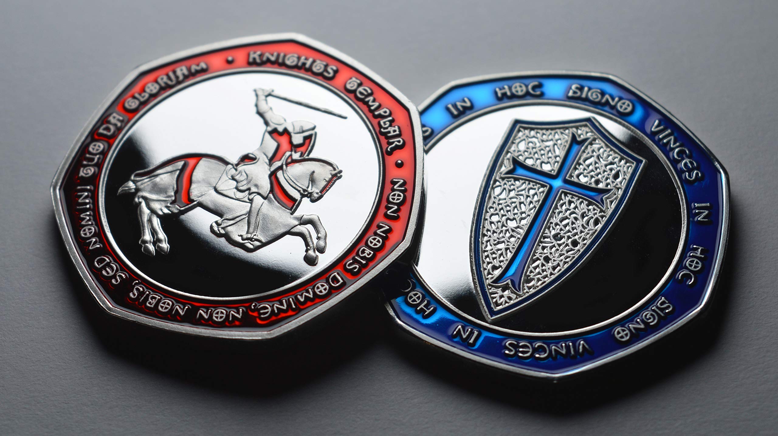 The Commemorative Coin Company Pair of Masonic Knights Templar Silver Commemoratives with Red & Blue Enamel. Freemasonry/Masons/Freemasons Lodge/Order