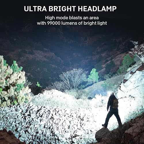 Miniatura 2 de azamine Linterna frontal recargable súper brillante de 99000 lúmenes, paquete de 2 lámparas LED con 3 modos, luces de cabeza ajustables de 90 para
