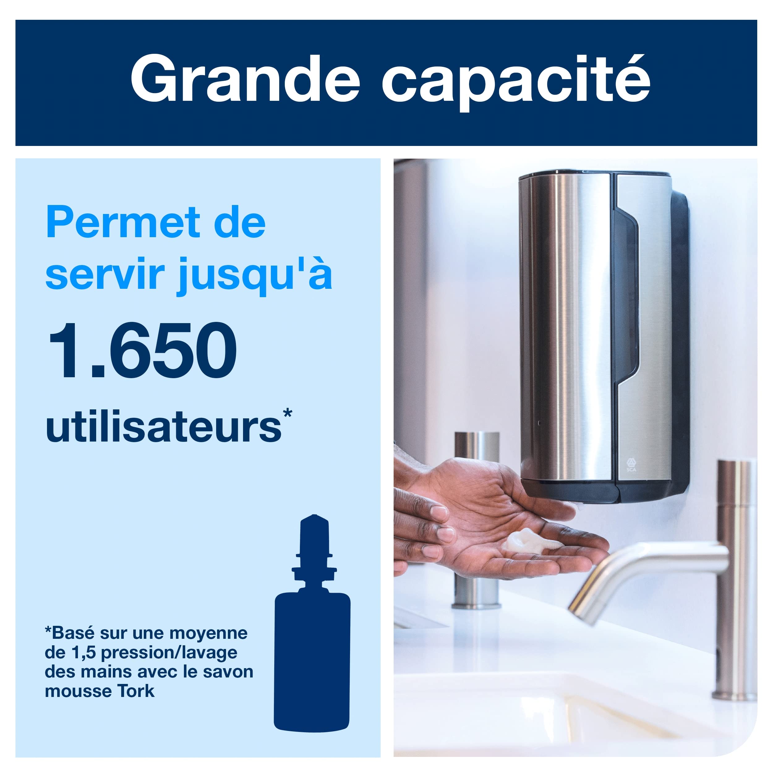 Tork Distributeur murale de soins pour la peau deDistributeur murale avec capteur Intuition™ en acier inoxydable S4, distribution sans contact pour Savon Mousse, gamme Image, 460009