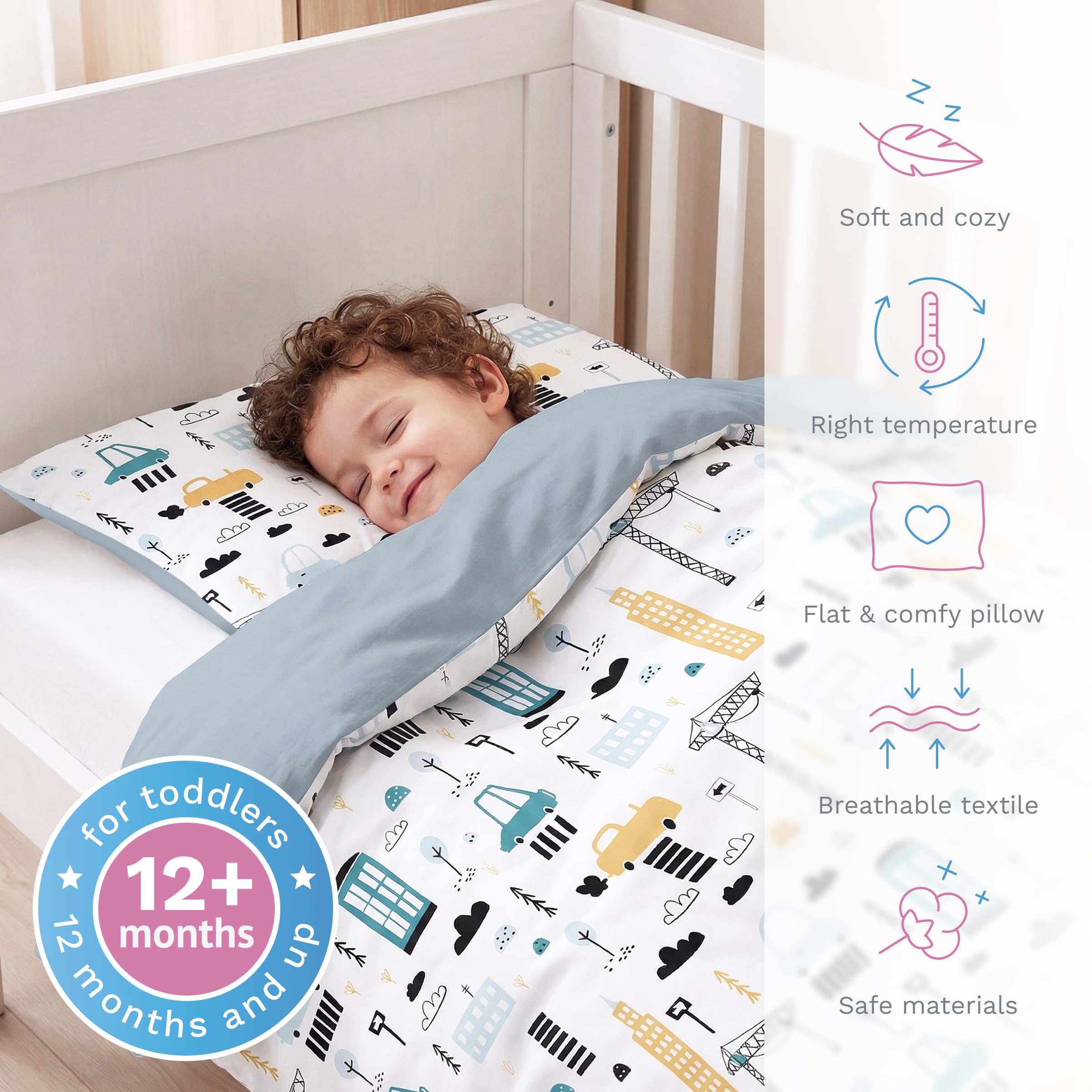 Baby Comfort Set piumino e cuscino, 2 pezzi, set di biancheria da letto per lettino, culla (12 mesi+)