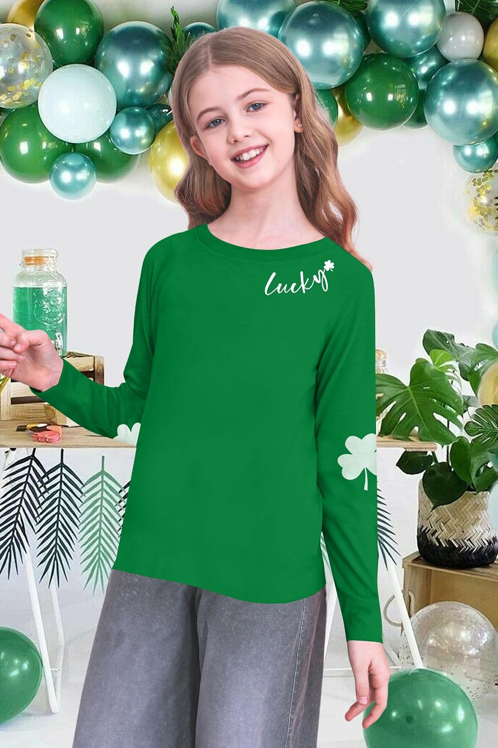 Kids St. Patricks Day Shirts: St Patty's Shamrock Long Sleeve Shirt Boys Girls Lucky Tee Irish Clover Tops 5-14 Years