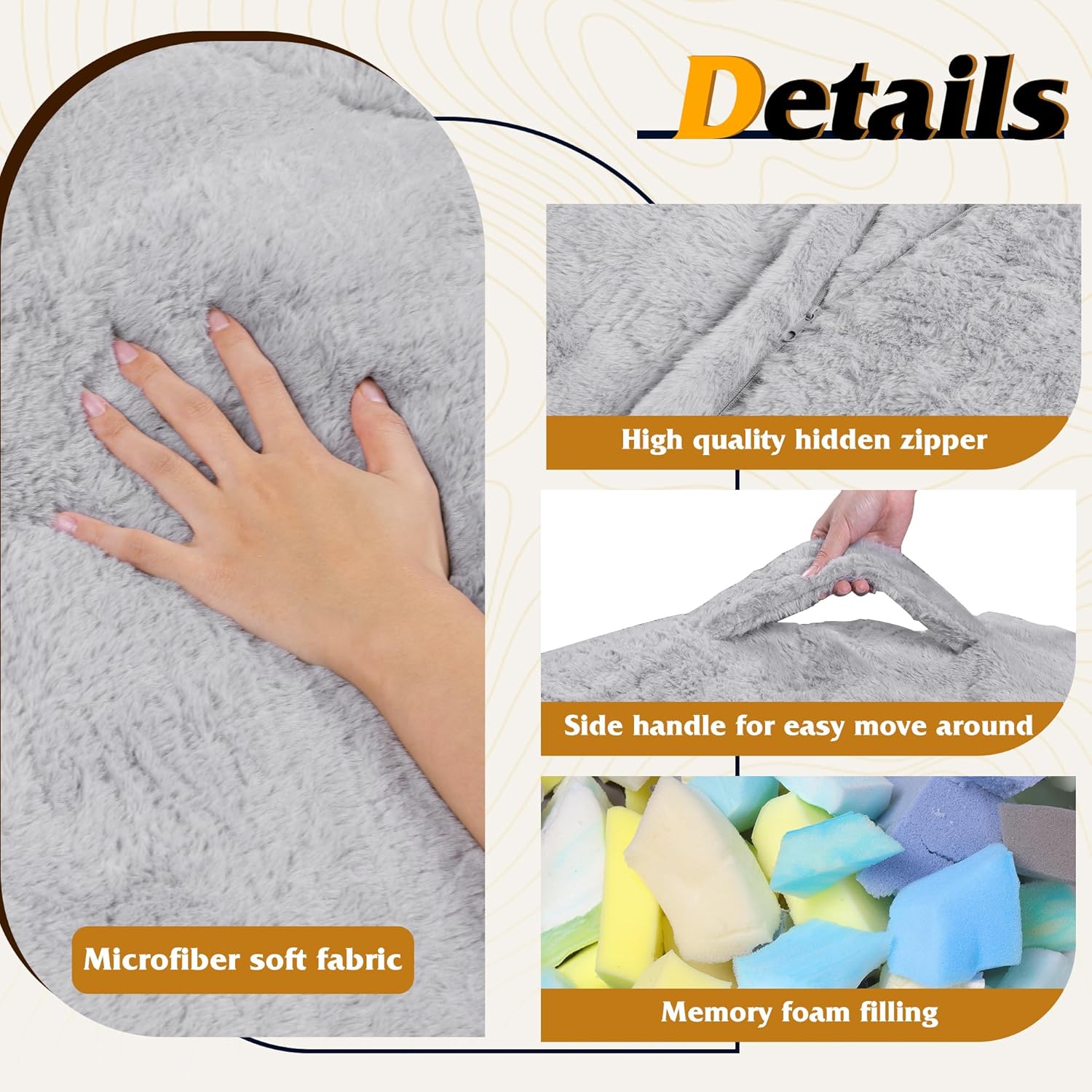WLIVE 43'' Giant Bean Bag Chair, Bean Bag Sofa with Armrests for Adults, Bean Bag Couch with High-Density Memory Foam for Livingroom, Bedroom, Grey